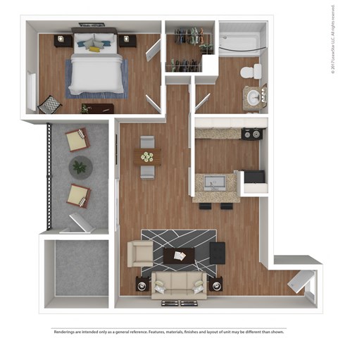 Floor plan for 1 bed, 1 bath, 720 sqft